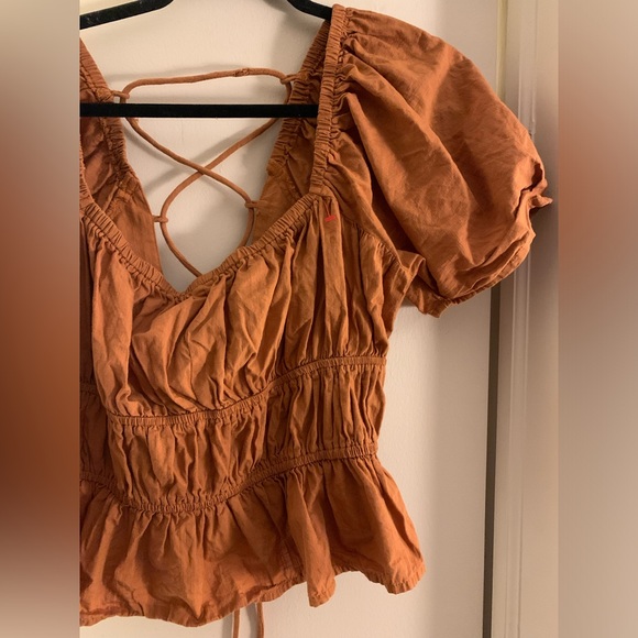 Free People Phoebe Smocked Lace Up Top - Picture 3 of 13